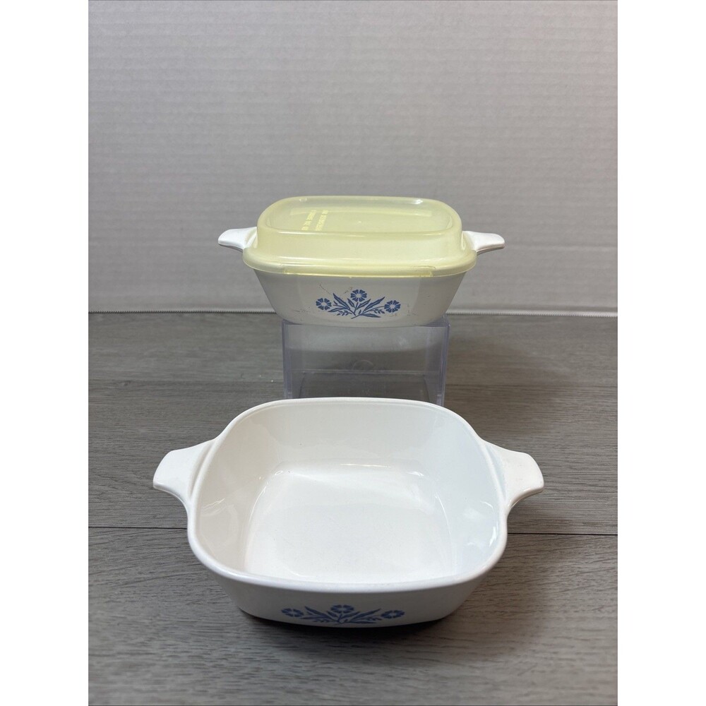 2 Corning Ware Blue Cornflower Petite Square Pan  P-41 -B 12Oz With One Lid